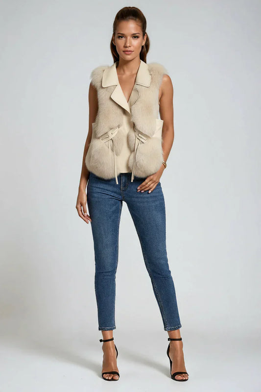 Chaleco acolchado cuello peludo mujer abrigo - Vestiria