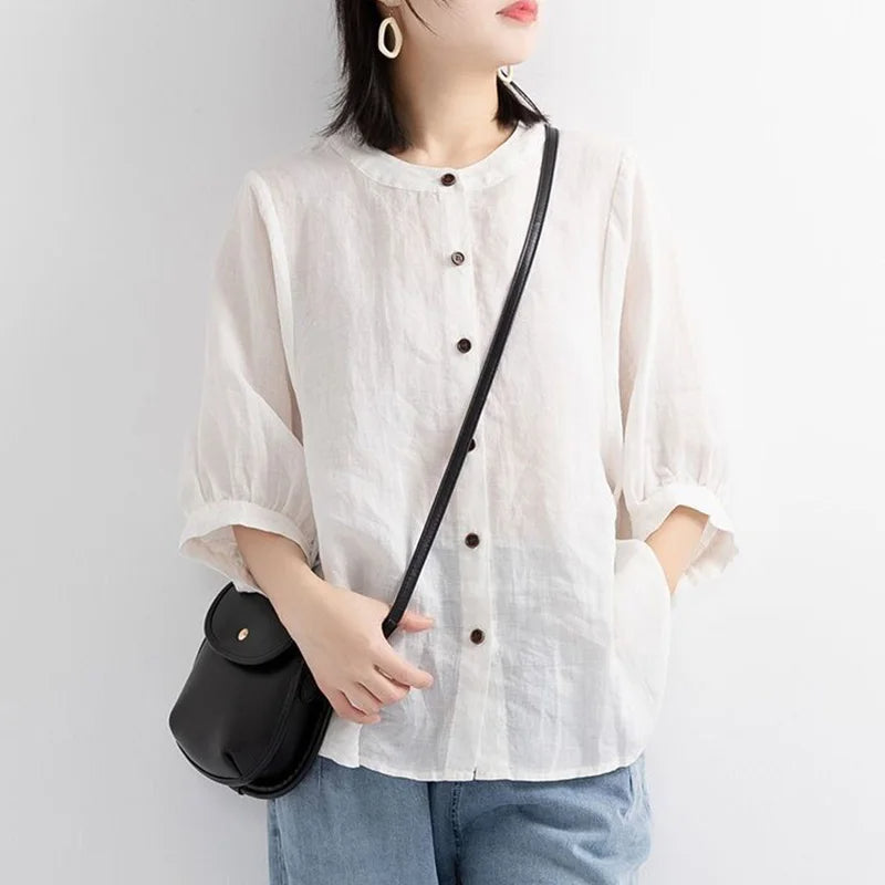 Blusa Lino Blanca Amplia - Vestiria