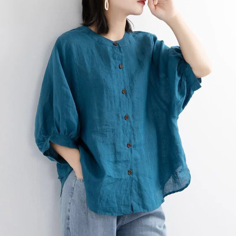 Blusa Lino Blanca Amplia