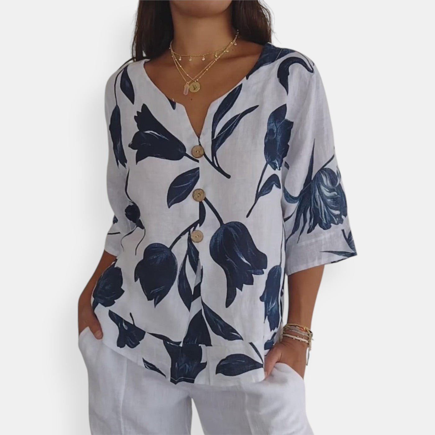 Blusa Floral Elegante Manga Corta - Vestiria