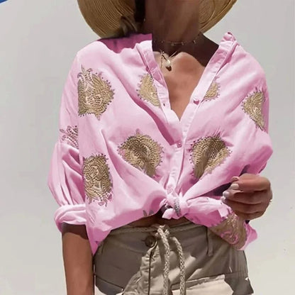 Blusa Boho Ligera con Bordado Floral Mujer