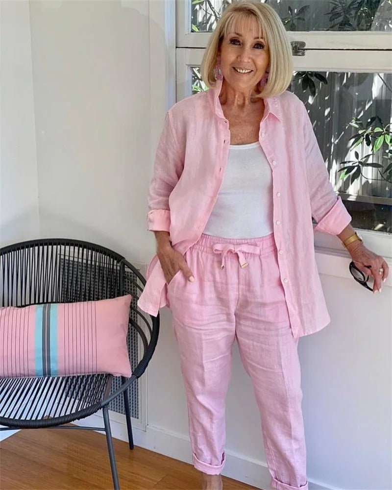 Pantalón corto y top de lino fresco para mujer - Vestiria