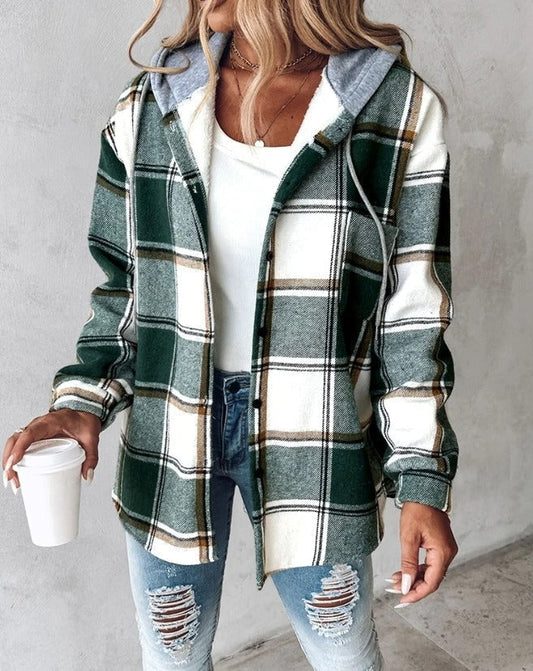 Chaqueta Mujer Cuadros Grande Capucha - Vestiria