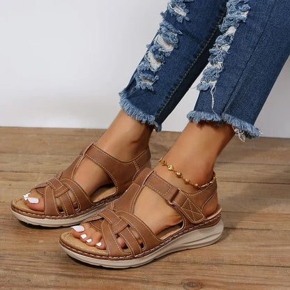 Sandalias de cuero cómodas para mujer con suela ortopédica - Vestiria