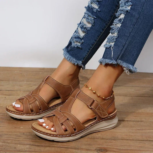 Sandalias de cuero cómodas para mujer con suela ortopédica - Vestiria