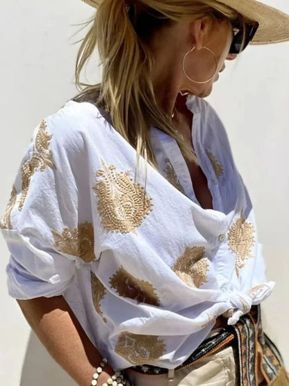 Blusa Boho Ligera con Bordado Floral Mujer