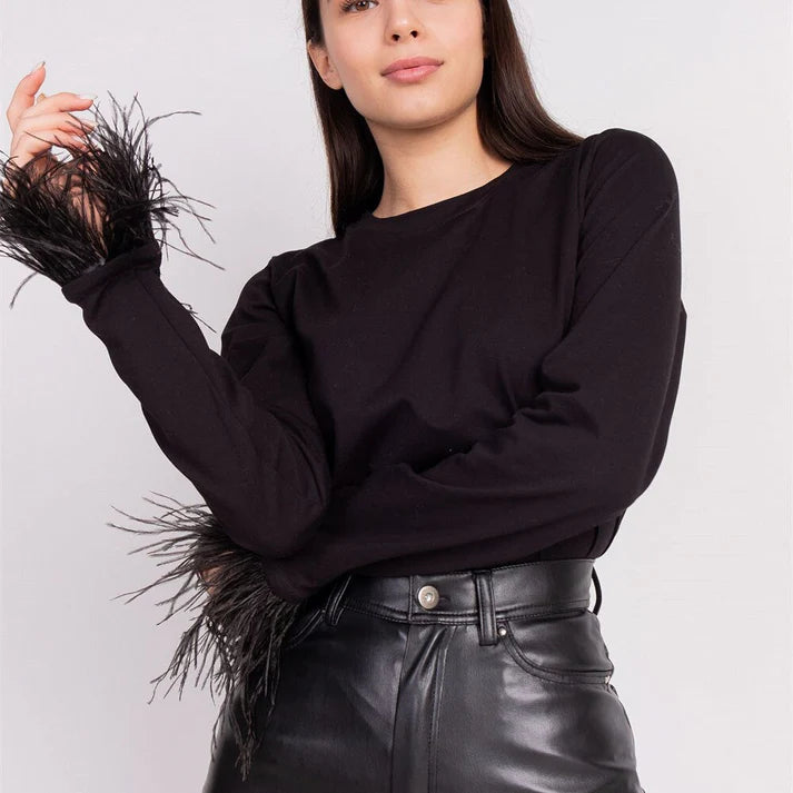 Blusa Mujer Manga Larga Plumas Elegante