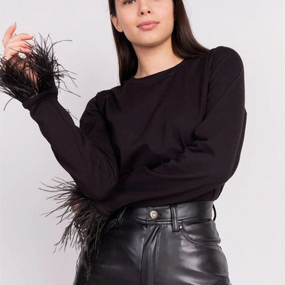 Blusa Mujer Manga Larga Plumas Elegante