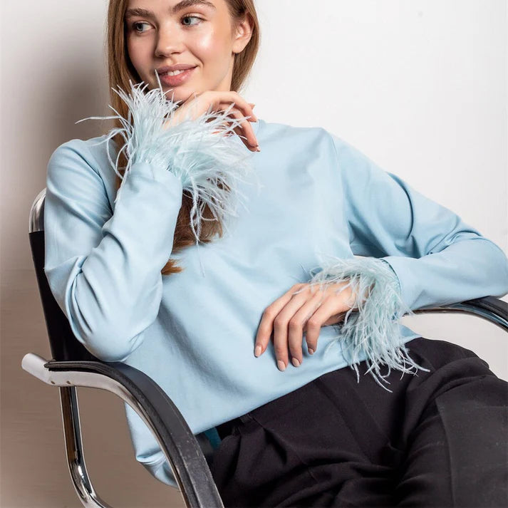 Blusa Mujer Manga Larga Plumas Elegante - Vestiria