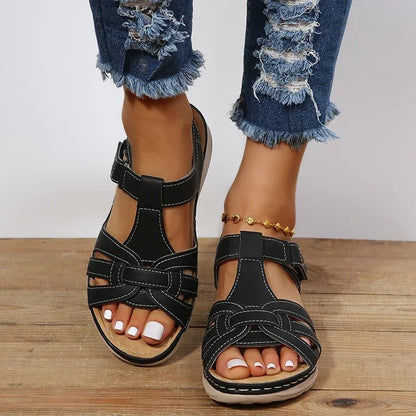 Sandalias de cuero cómodas para mujer con suela ortopédica