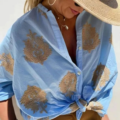 Blusa Boho Ligera con Bordado Floral Mujer