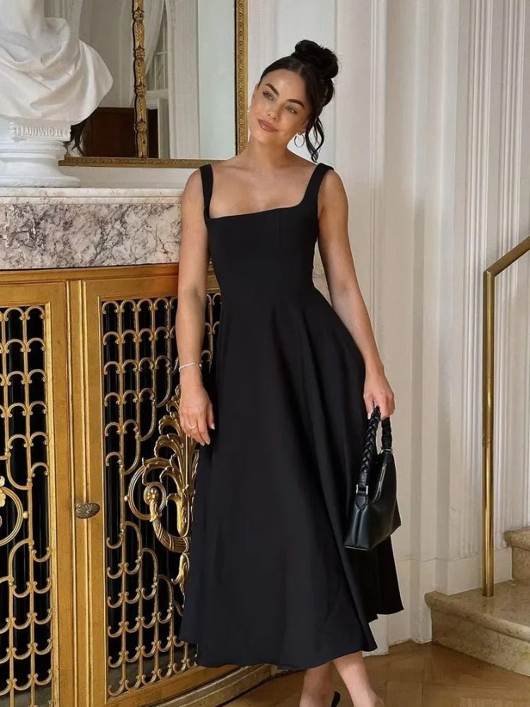 Vestido Mujer sin Mangas Escote Cuadrado Elegante