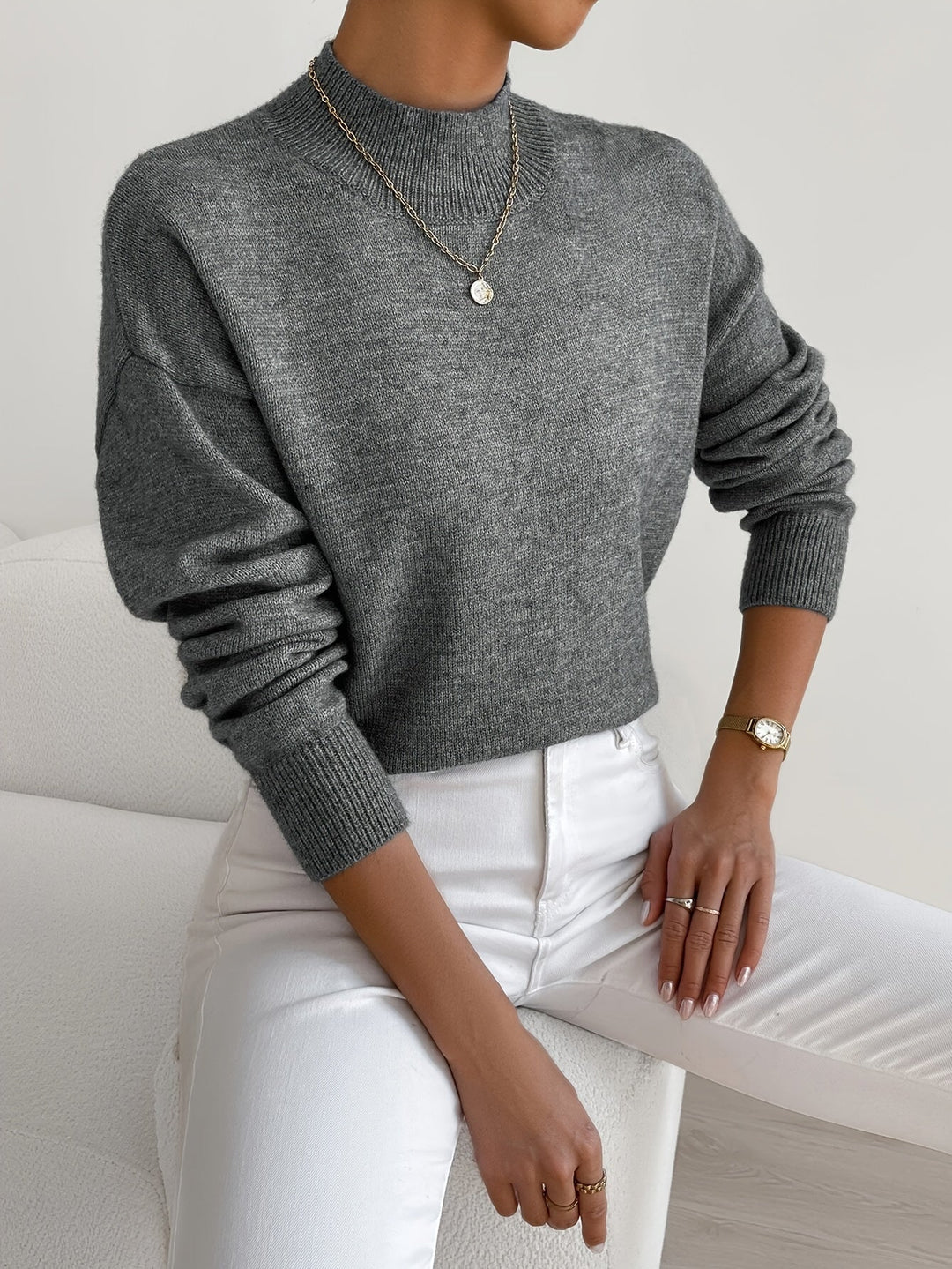 Jersey Cuello Alto Mujer Abrigado Invierno