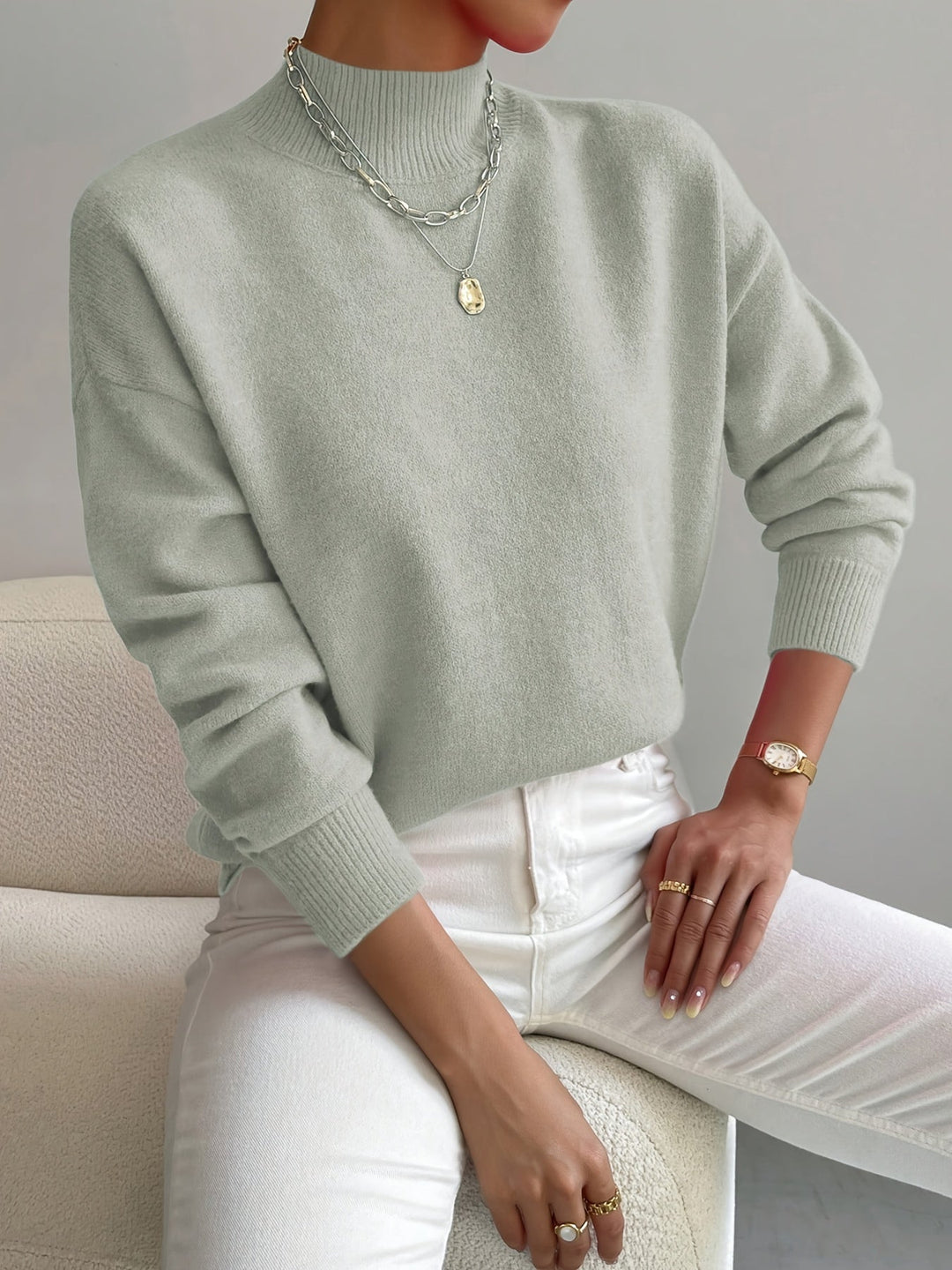 Jersey Cuello Alto Mujer Abrigado Invierno
