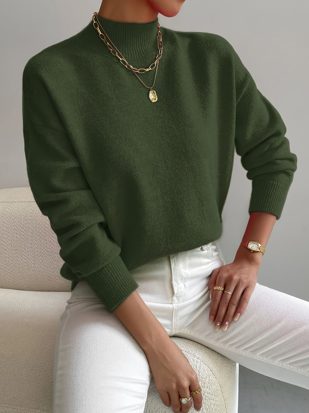 Jersey Cuello Alto Mujer Abrigado Invierno