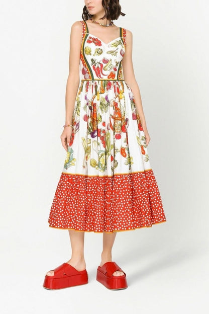 Vestido Midi Estampado con Volante Elegante - Vestiria
