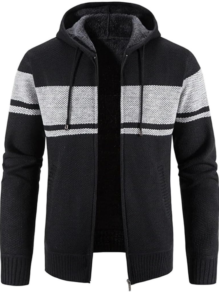 Cárdigan de Invierno con Capucha Rayas Hombre