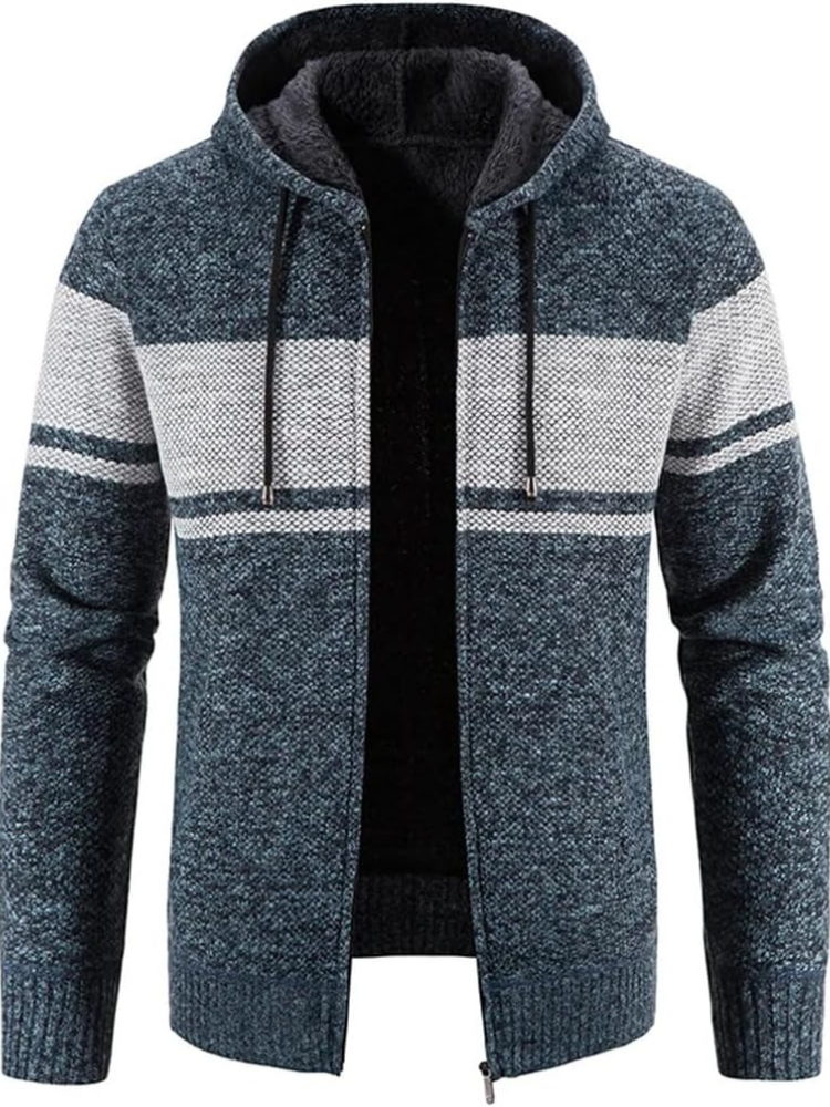 Cárdigan de Invierno con Capucha Rayas Hombre