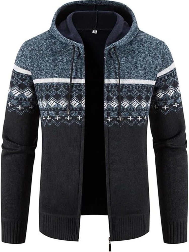 Cárdigan de Invierno con Capucha Rayas Hombre