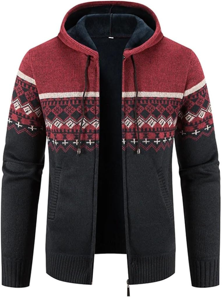 Cárdigan de Invierno con Capucha Rayas Hombre