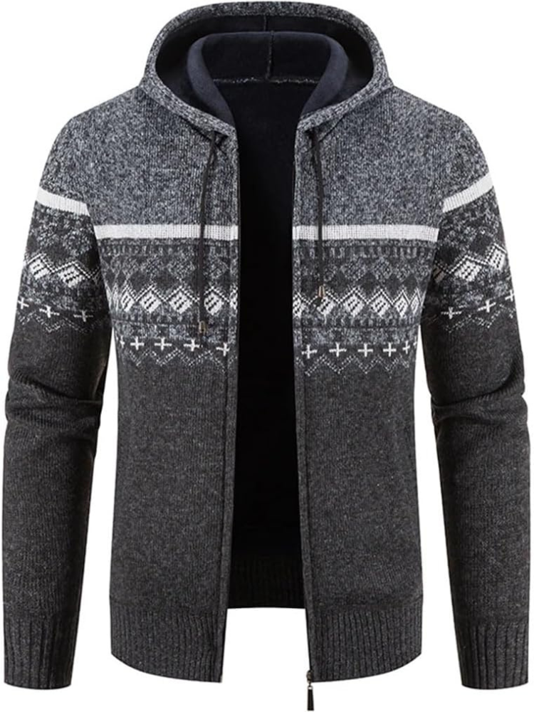 Cárdigan de Invierno con Capucha Rayas Hombre