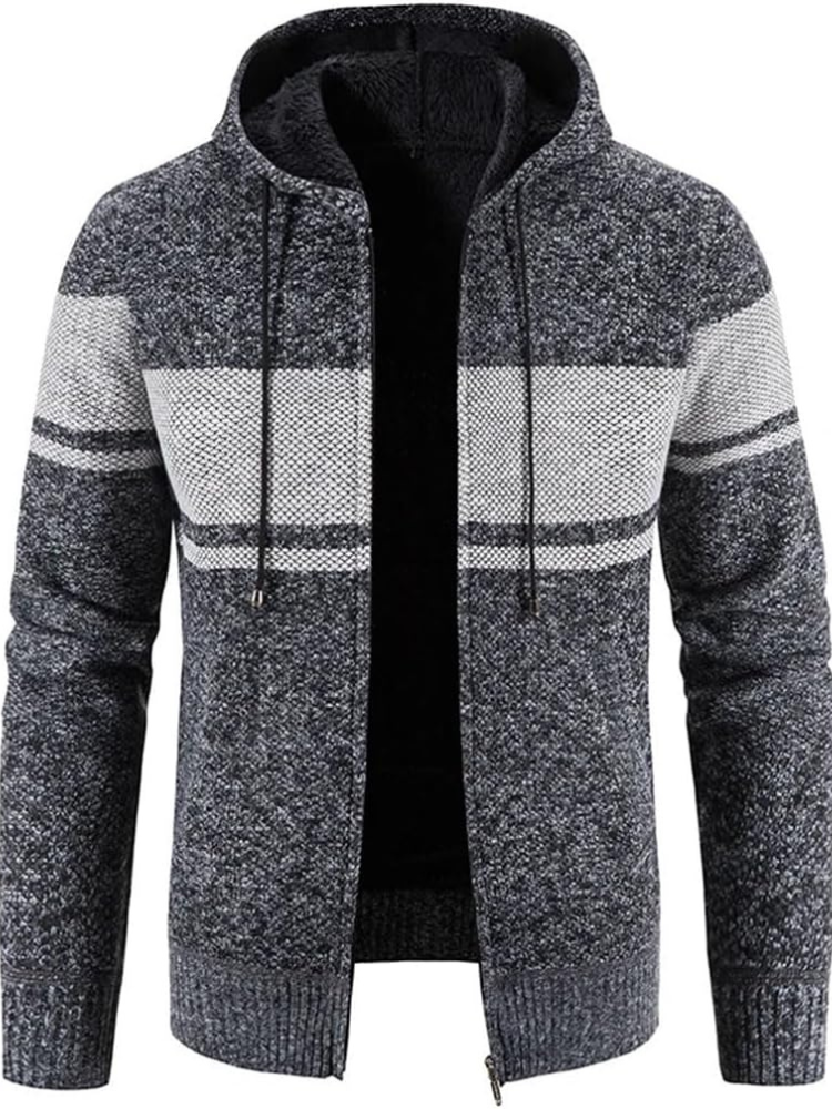 Cárdigan de Invierno con Capucha Rayas Hombre