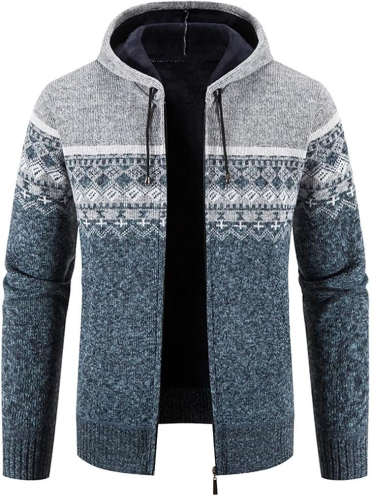 Cárdigan de Invierno con Capucha Rayas Hombre