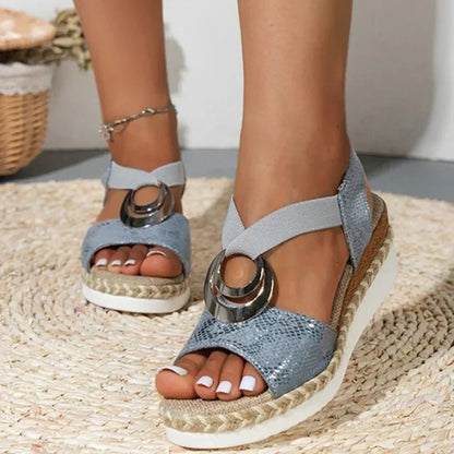 Sandalias Mujer Cuña Estampado Exótico