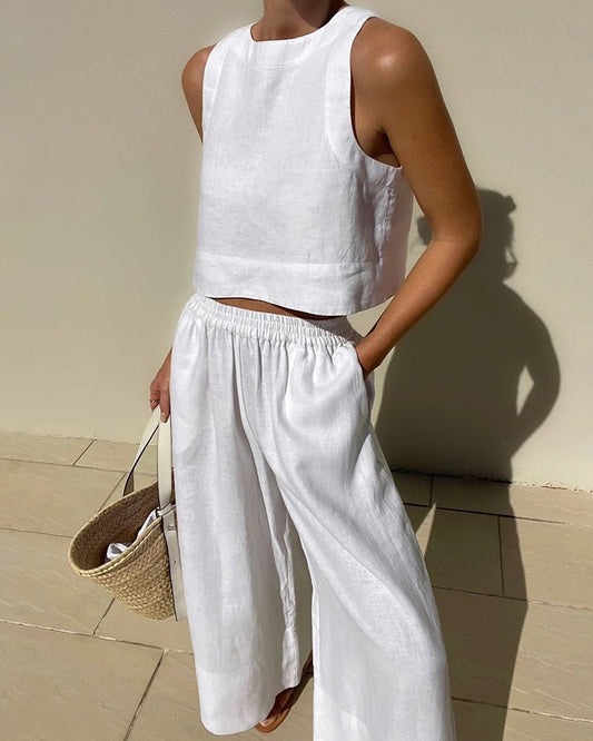 Conjunto de verano top corto y pantalón alto - Vestiria