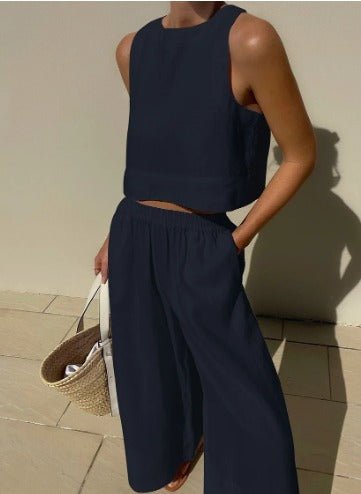 Conjunto de verano top corto y pantalón alto