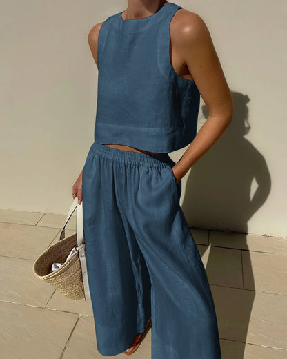 Conjunto de verano top corto y pantalón alto