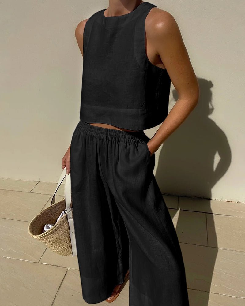 Conjunto de verano top corto y pantalón alto