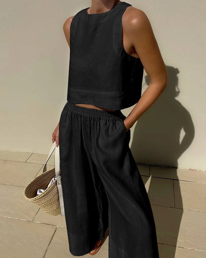 Conjunto de verano top corto y pantalón alto