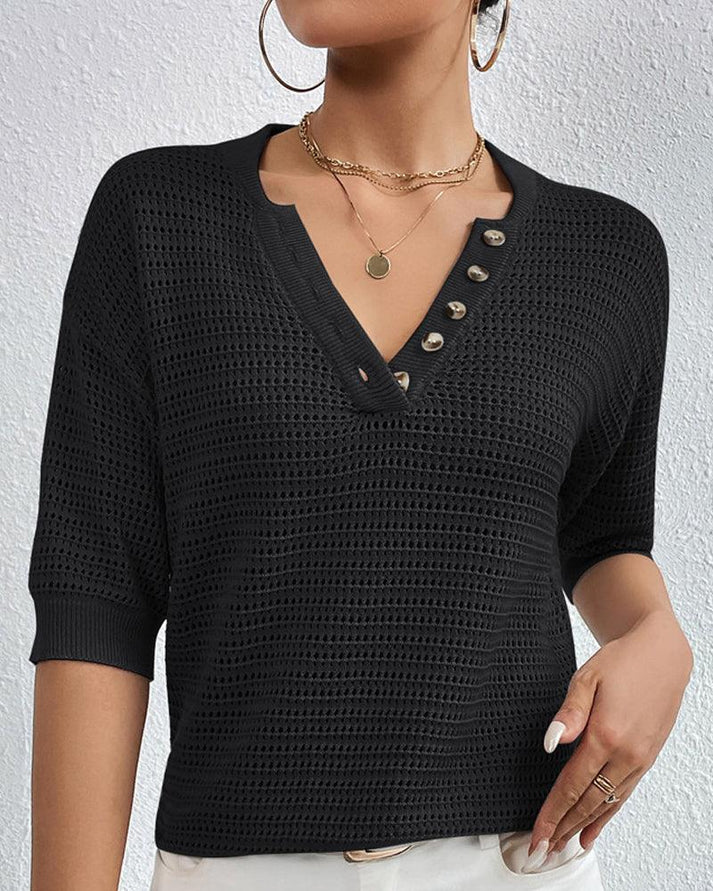 Blusa de punto cuello pico elegante