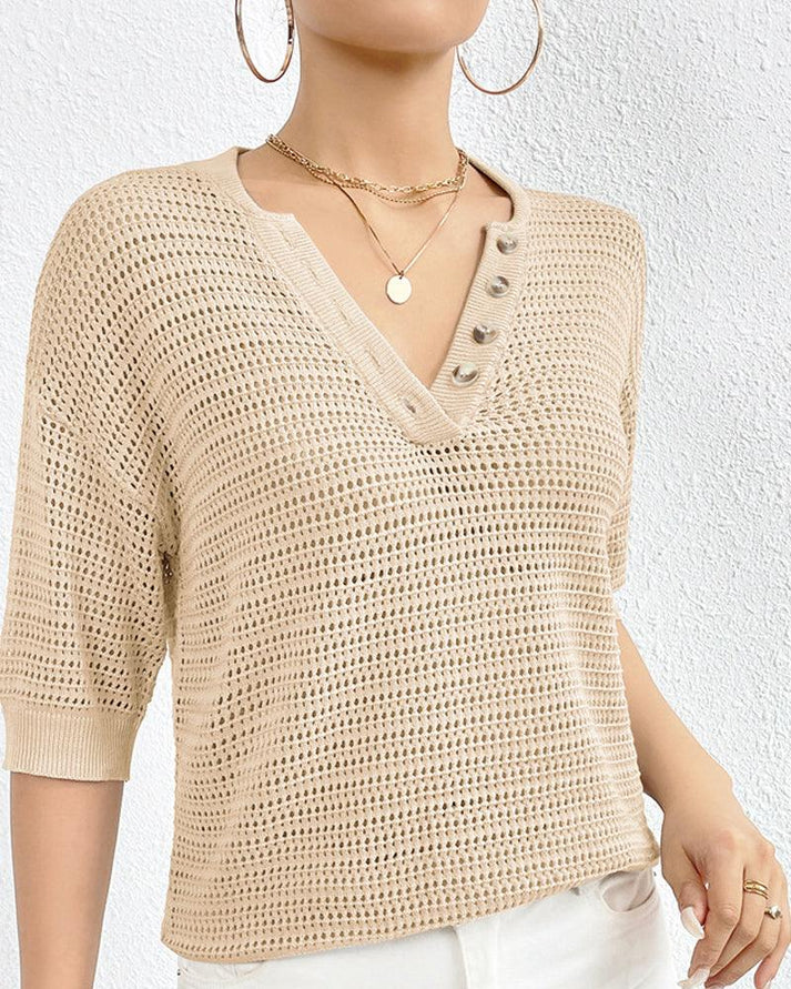 Blusa de punto cuello pico elegante - Vestiria