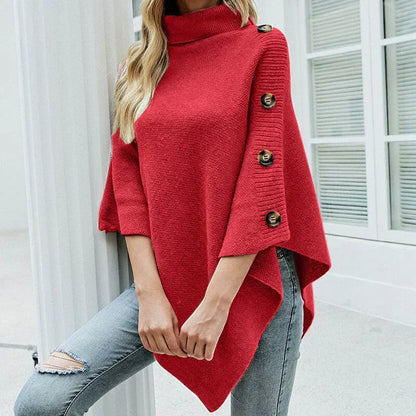 Poncho Cuello Alto Abrigo con Botones Laterales
