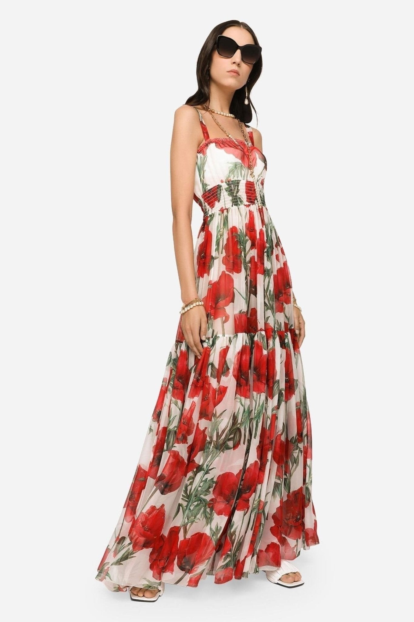 Vestido Maxi Estampado con Tirantes Volados