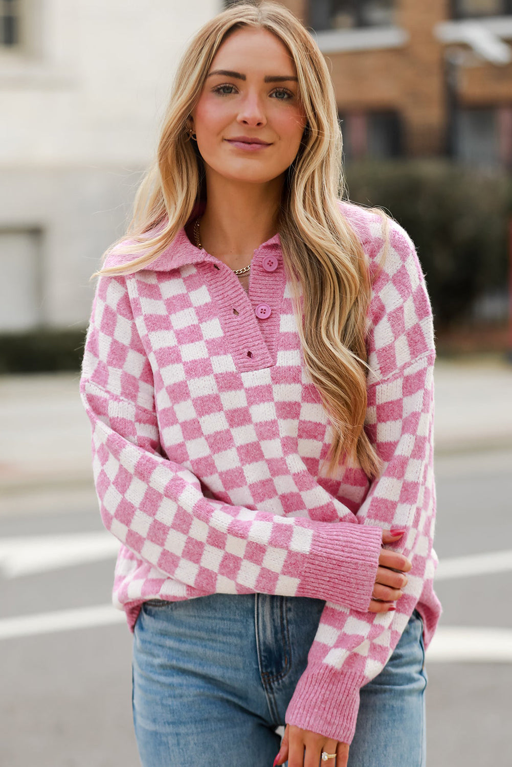 Sudadera cuadros cómoda cuello pico