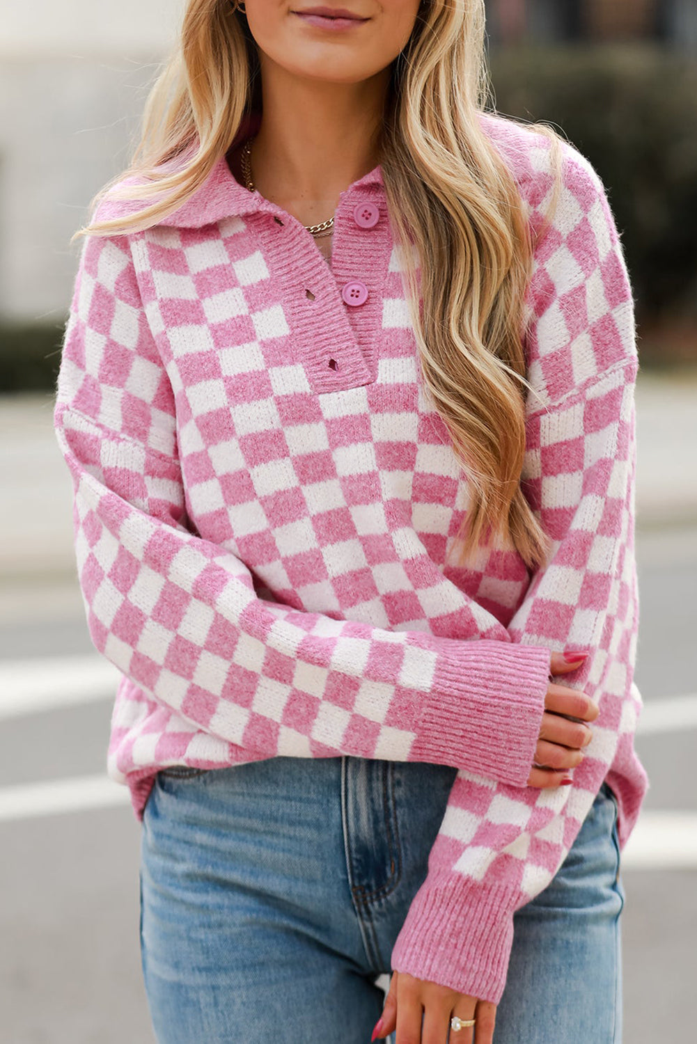 Sudadera cuadros cómoda cuello pico - Vestiria