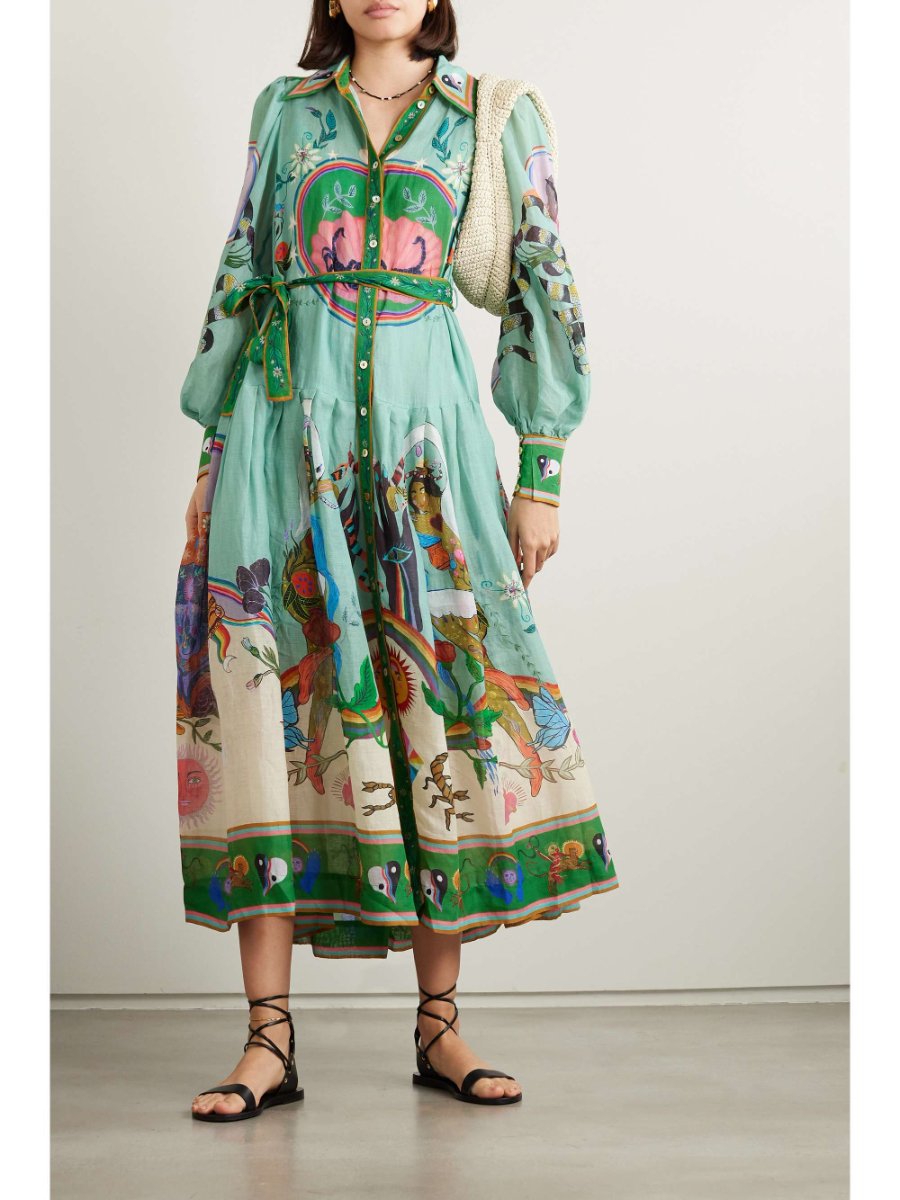 Vestido Estampado con Cintura Ajustable Mujer - Vestiria