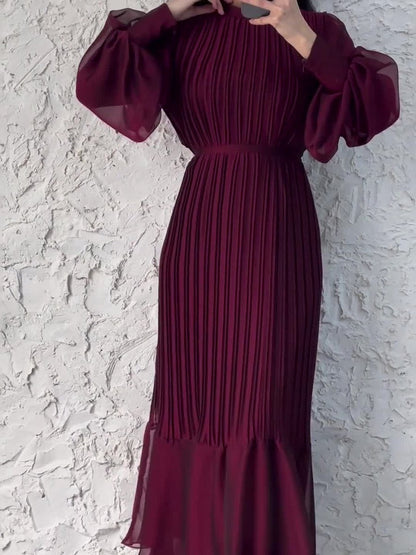 Vestido Largo Plisado de Mujer Elegante Claro