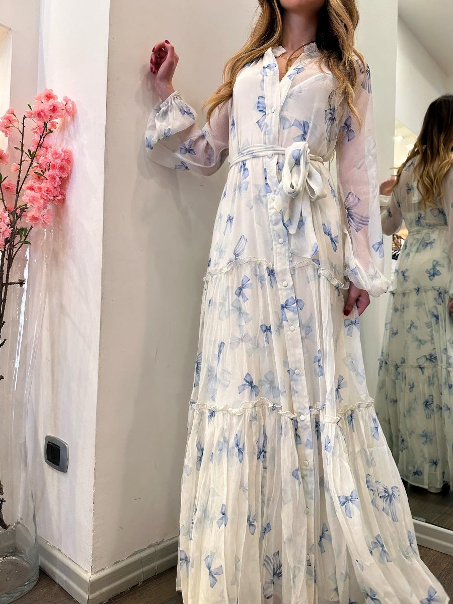 Vestido Estampado Femenino con Lazo Floral - Vestiria