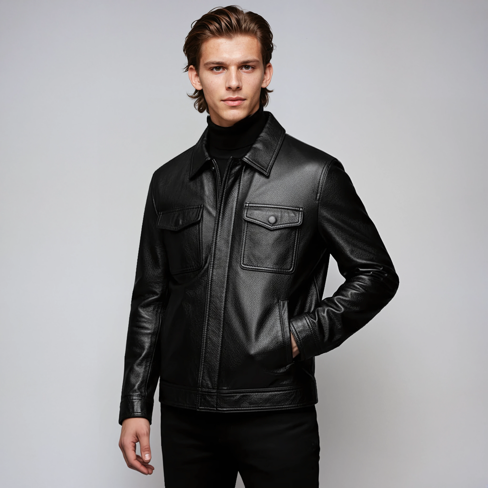 Chaquetón de cuero sintético hombre elegante - Vestiria