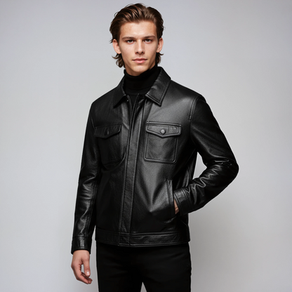 Chaquetón de cuero sintético hombre elegante - Vestiria