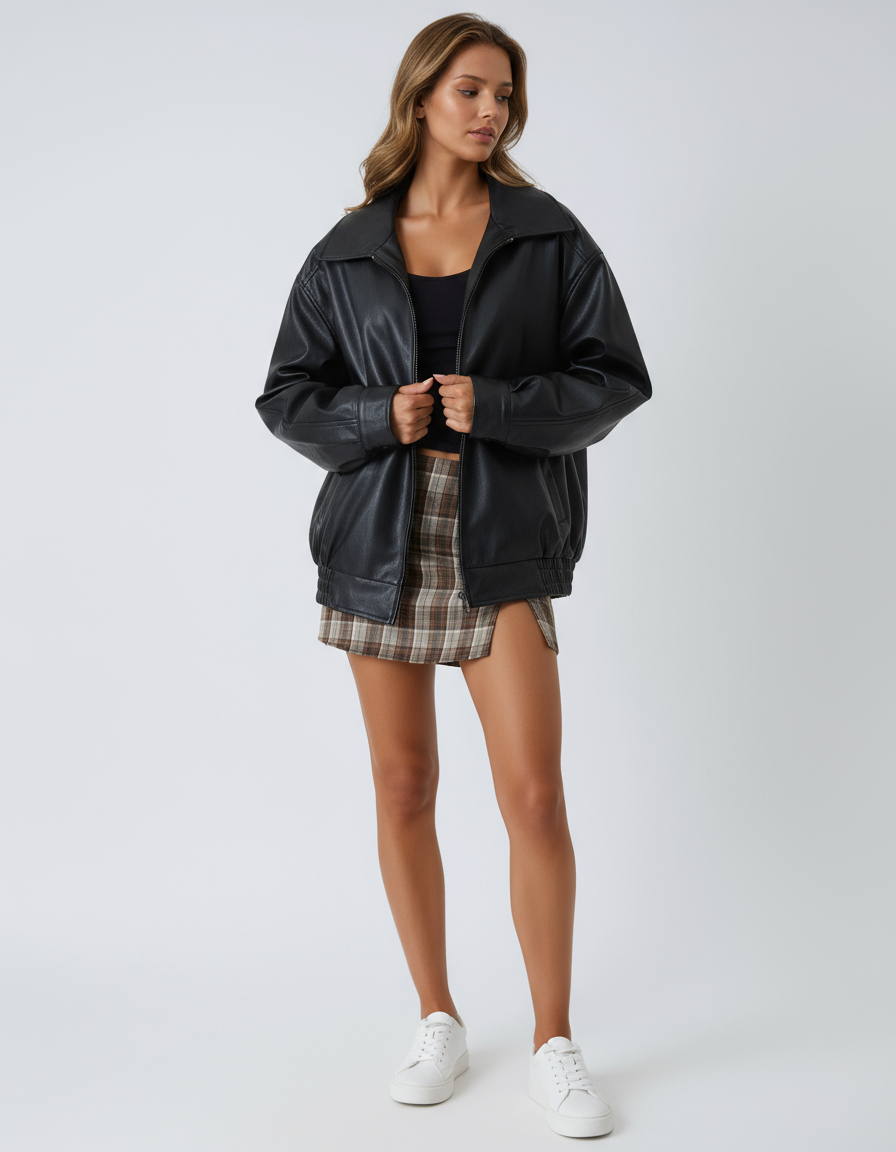Chaqueta Mujer Piel Sintética Oversize
