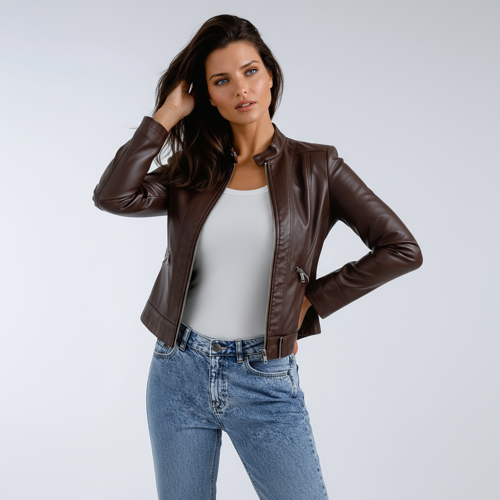 Chaquetón cuero sintético mujer estilo motero