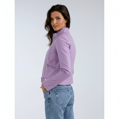 Chaquetón cuero sintético mujer estilo motero