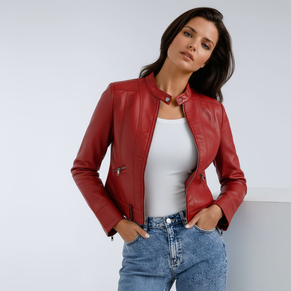Chaquetón cuero sintético mujer estilo motero