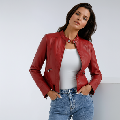 Chaquetón cuero sintético mujer estilo motero