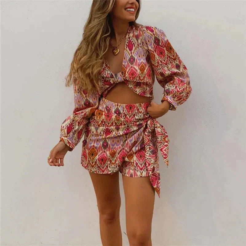 Vestido Corto de Blusa y Falda Conjunto - Vestiria